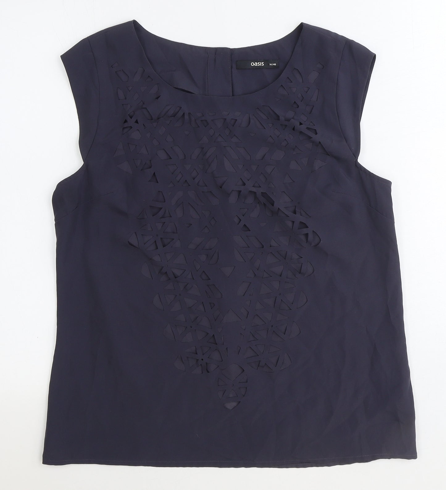Oasis Womens Blue Polyester Basic Blouse Size 14 Boat Neck - Cut Out Detail