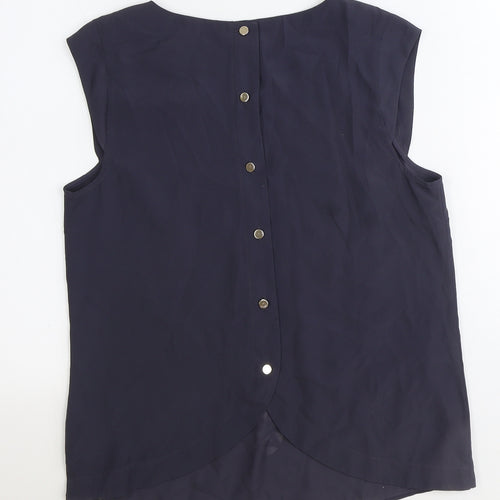 Oasis Womens Blue Polyester Basic Blouse Size 14 Boat Neck - Cut Out Detail