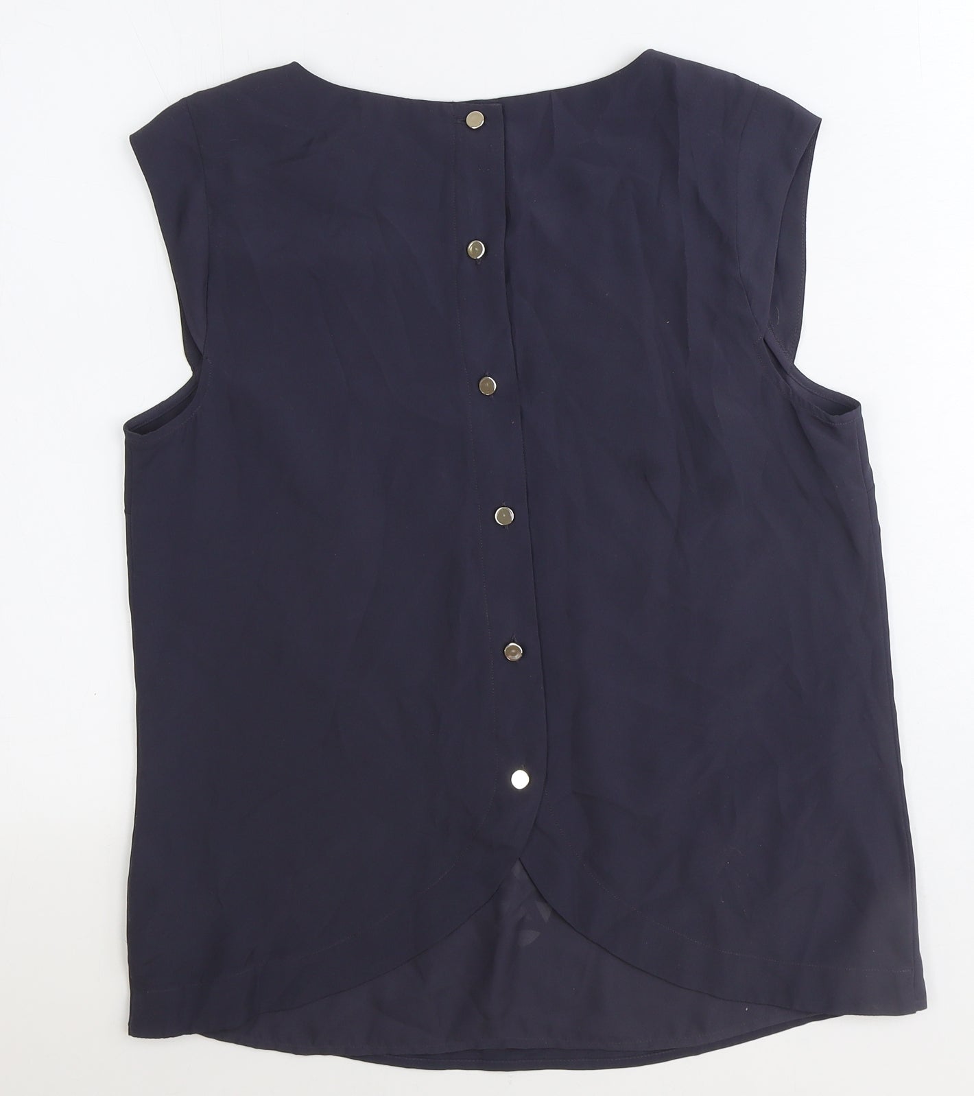 Oasis Womens Blue Polyester Basic Blouse Size 14 Boat Neck - Cut Out Detail