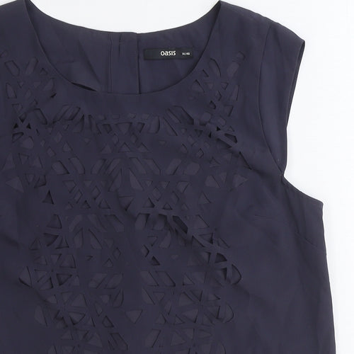 Oasis Womens Blue Polyester Basic Blouse Size 14 Boat Neck - Cut Out Detail