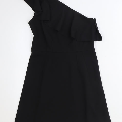 Oasis Womens Black Polyester Fit & Flare Size S One Shoulder Zip