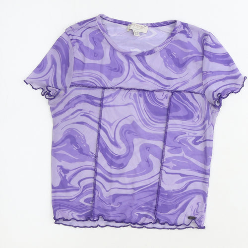 Pacific Republic Girls Purple Geometric Polyester Basic Blouse Size M Round Neck Pullover