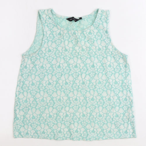 New Look Womens Green Floral Nylon Basic Tank Size 8 Boat Neck