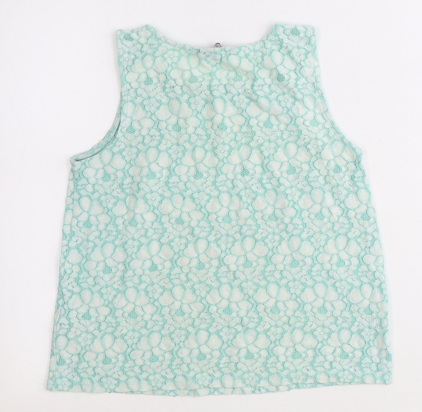 New Look Womens Green Floral Nylon Basic Tank Size 8 Boat Neck
