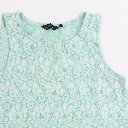 New Look Womens Green Floral Nylon Basic Tank Size 8 Boat Neck