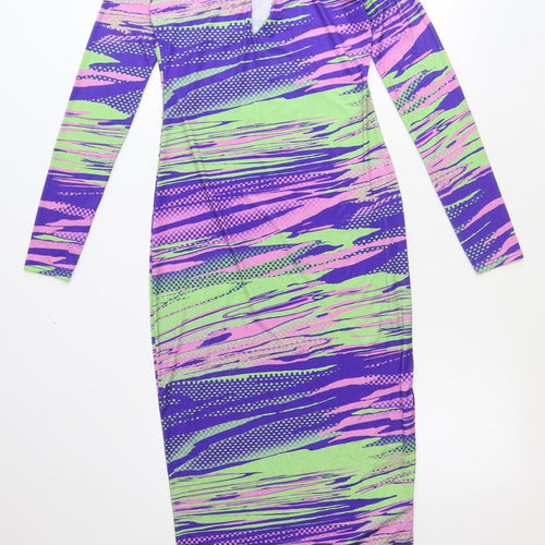 PRETTYLITTLETHING Womens Multicoloured Geometric Polyester Bodycon Size 10 Round Neck Pullover