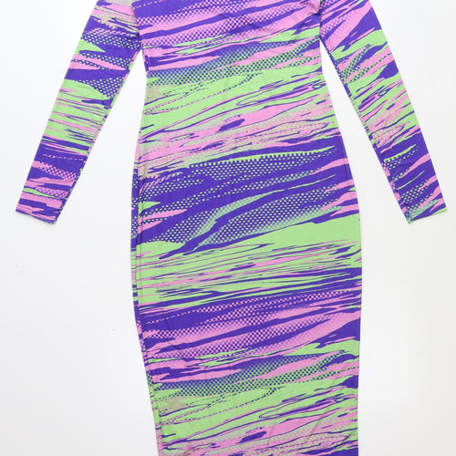PRETTYLITTLETHING Womens Multicoloured Geometric Polyester Bodycon Size 10 Round Neck Pullover