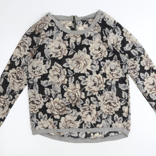 Primark Womens Brown Floral Polyester Basic Blouse Size 10 Boat Neck