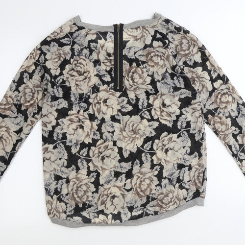 Primark Womens Brown Floral Polyester Basic Blouse Size 10 Boat Neck