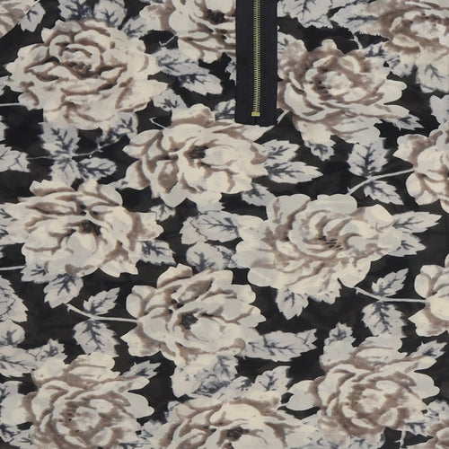 Primark Womens Brown Floral Polyester Basic Blouse Size 10 Boat Neck