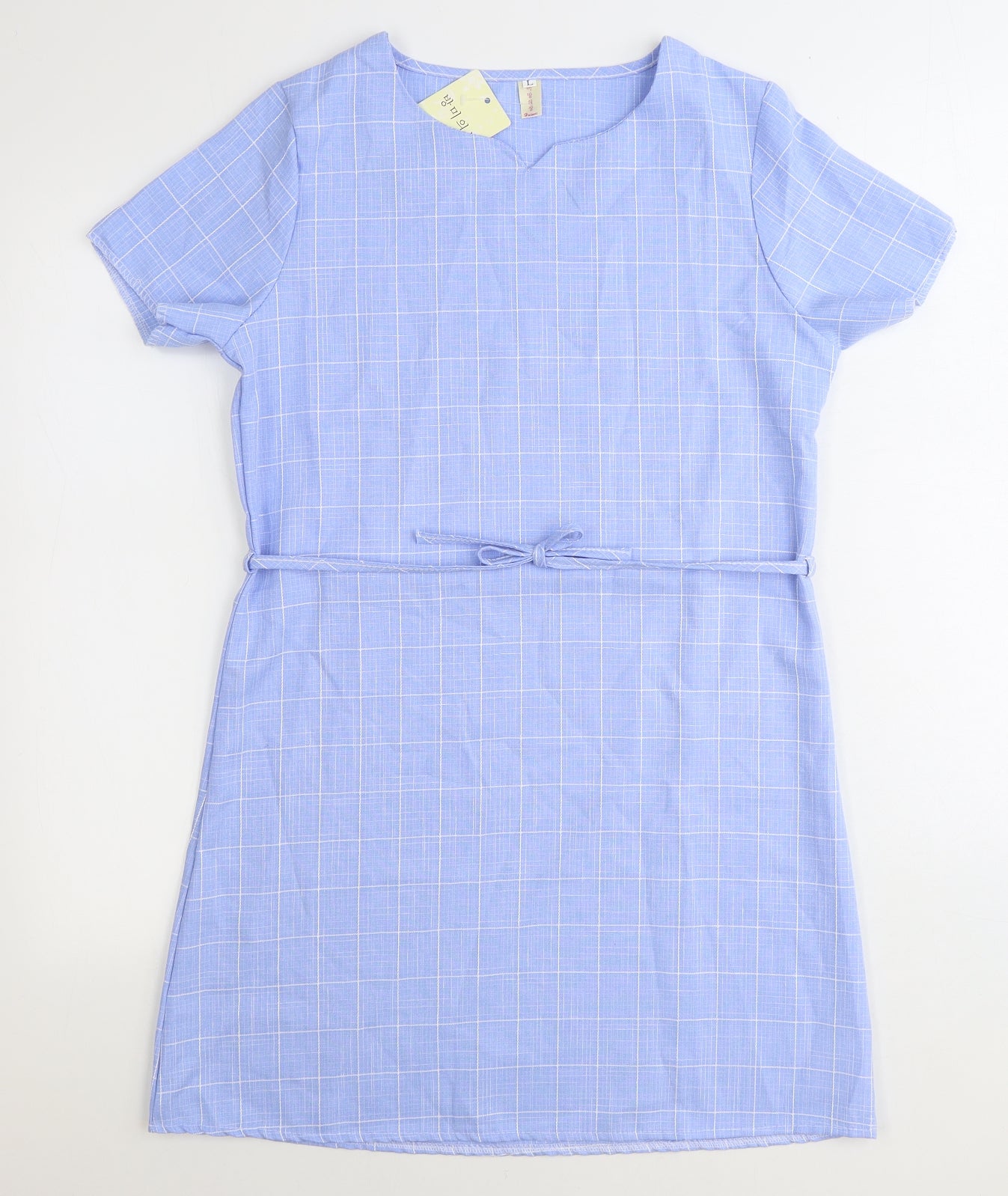 Huimei Womens Blue Plaid Polyester A-Line Size 12 Round Neck Pullover