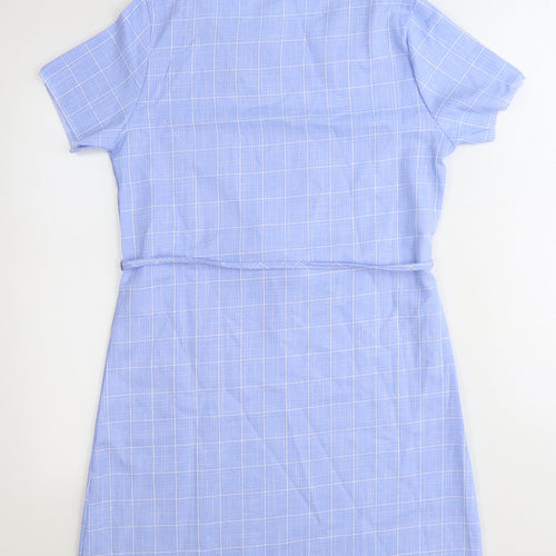 Huimei Womens Blue Plaid Polyester A-Line Size 12 Round Neck Pullover
