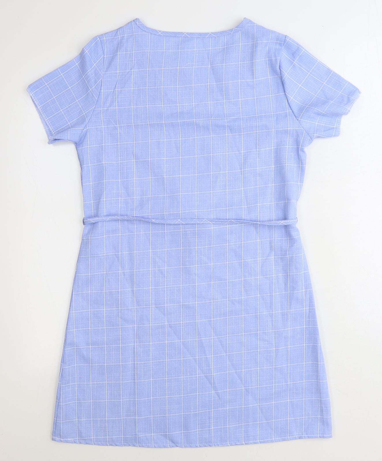 Huimei Womens Blue Plaid Polyester A-Line Size 12 Round Neck Pullover