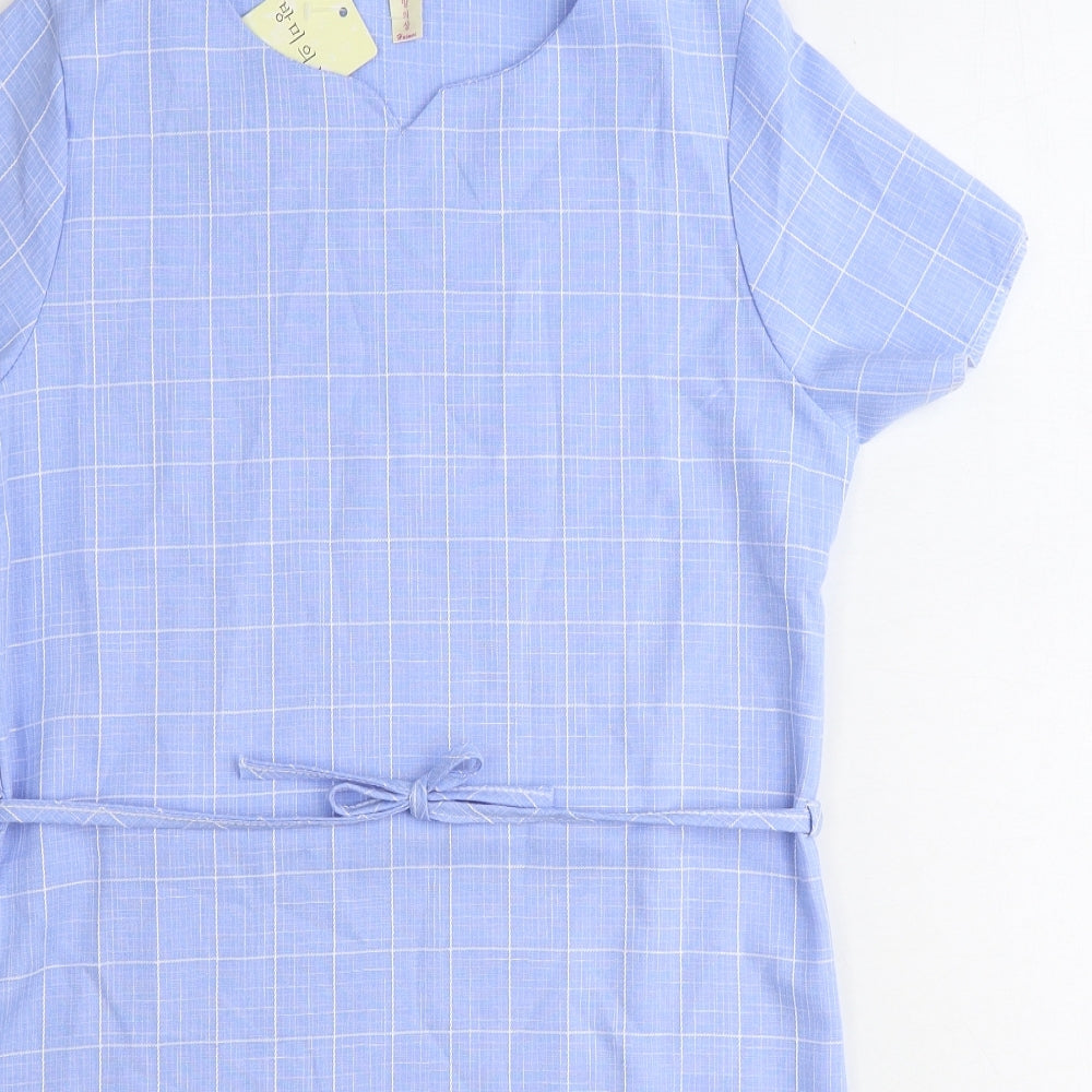 Huimei Womens Blue Plaid Polyester A-Line Size 12 Round Neck Pullover