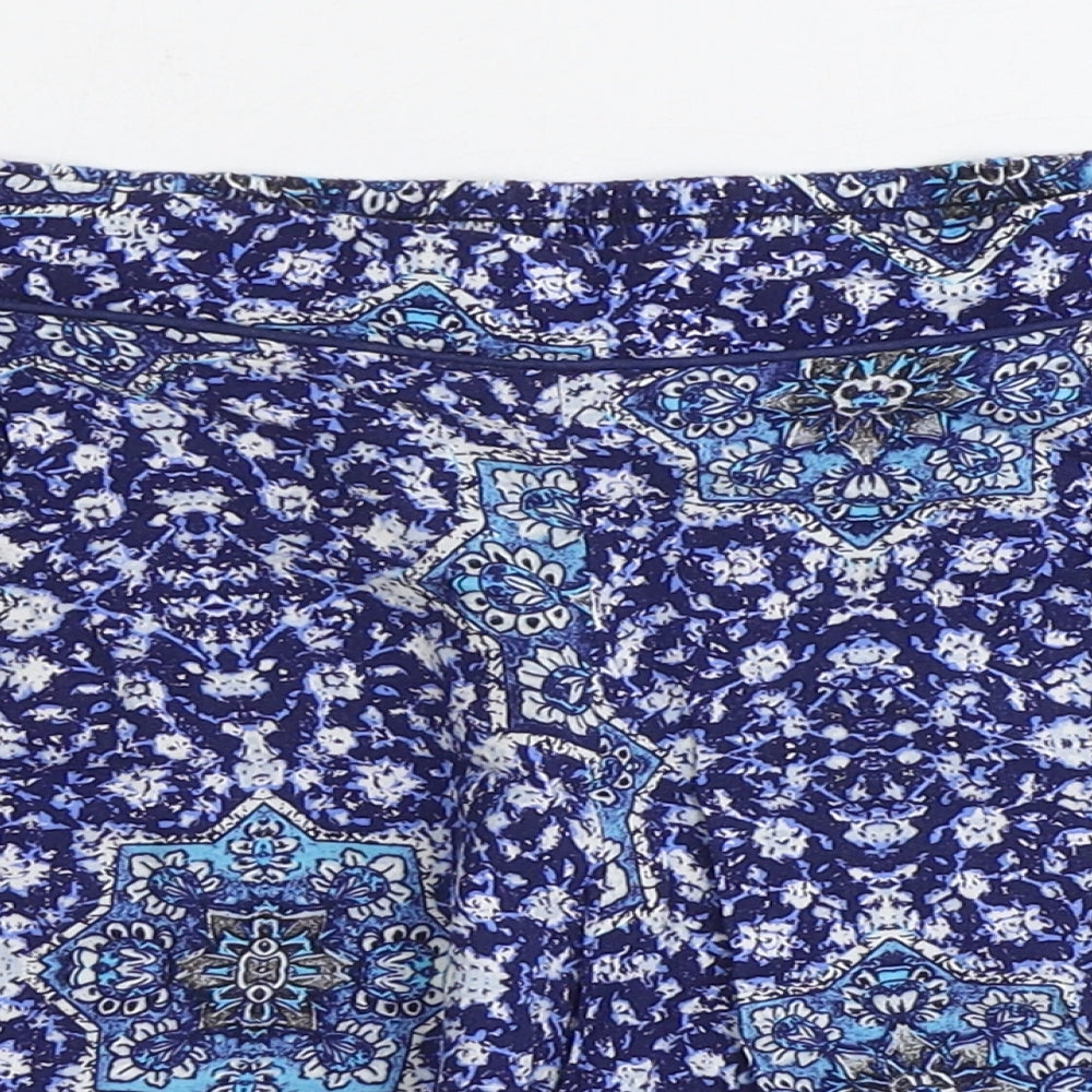 New Look Womens Blue Geometric Viscose Bermuda Shorts Size 10 Regular Pull On