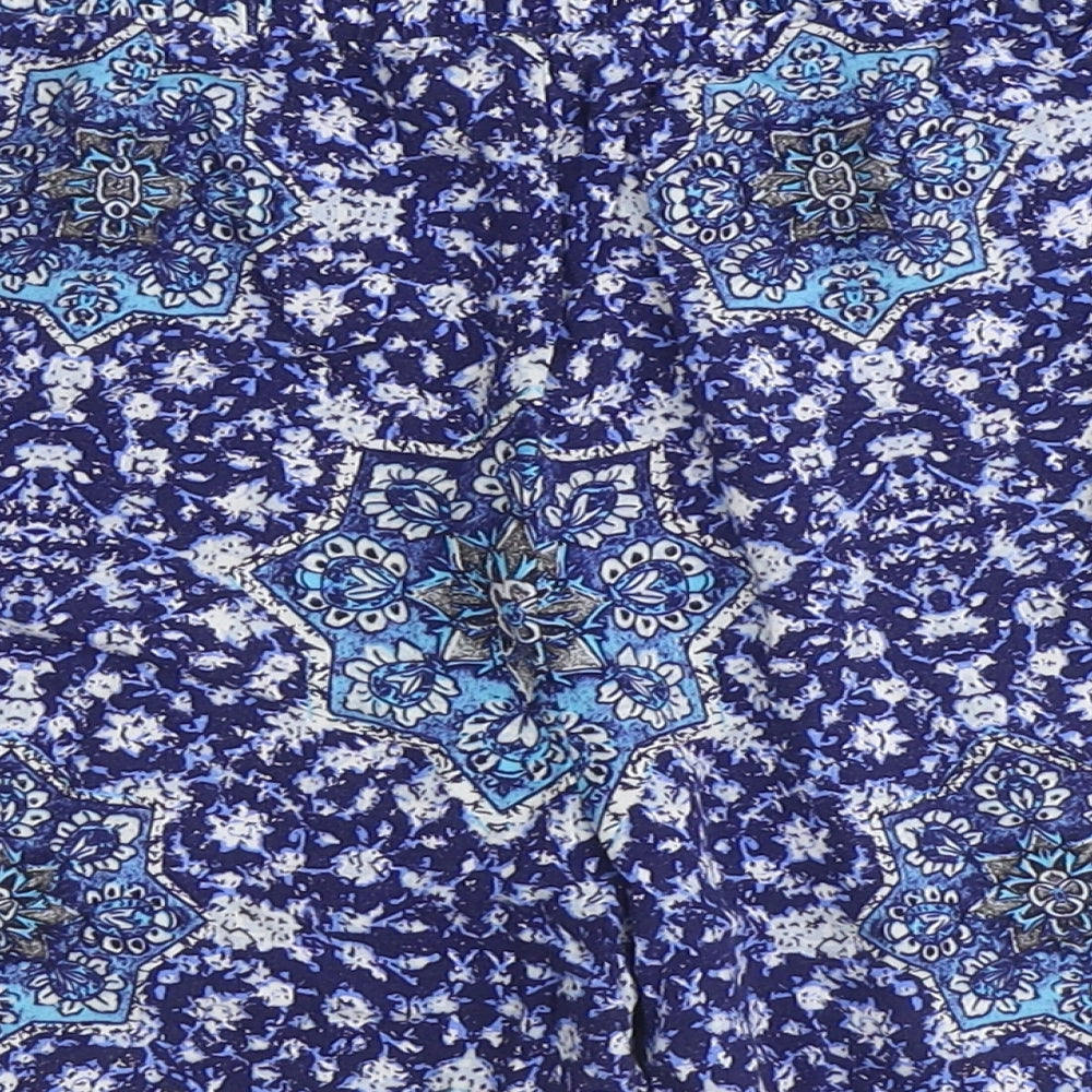 New Look Womens Blue Geometric Viscose Bermuda Shorts Size 10 Regular Pull On