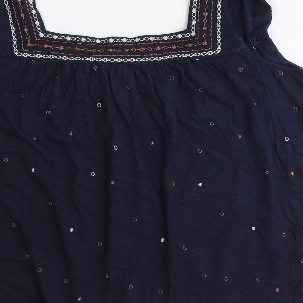 Fat Face Womens Blue Geometric Cotton Basic Tank Size 16 Square Neck
