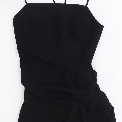 Zara Womens Black Polyester Bodycon Size S Square Neck Zip