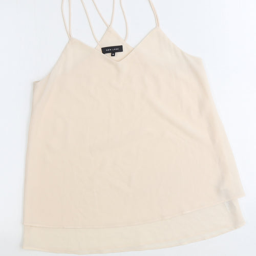 New Look Womens Beige Polyester Basic Tank Size 10 V-Neck