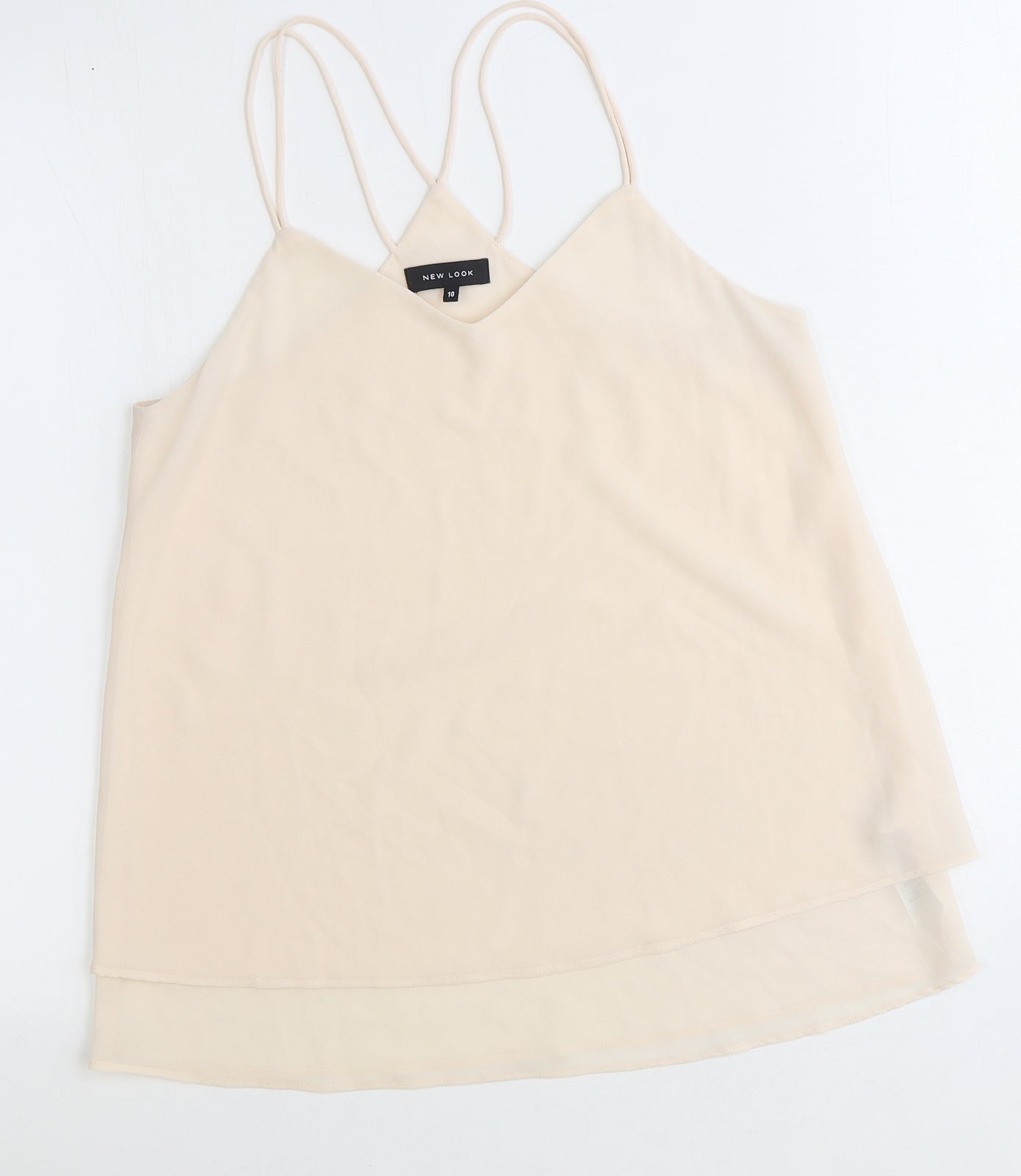 New Look Womens Beige Polyester Basic Tank Size 10 V-Neck