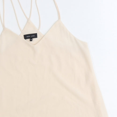New Look Womens Beige Polyester Basic Tank Size 10 V-Neck