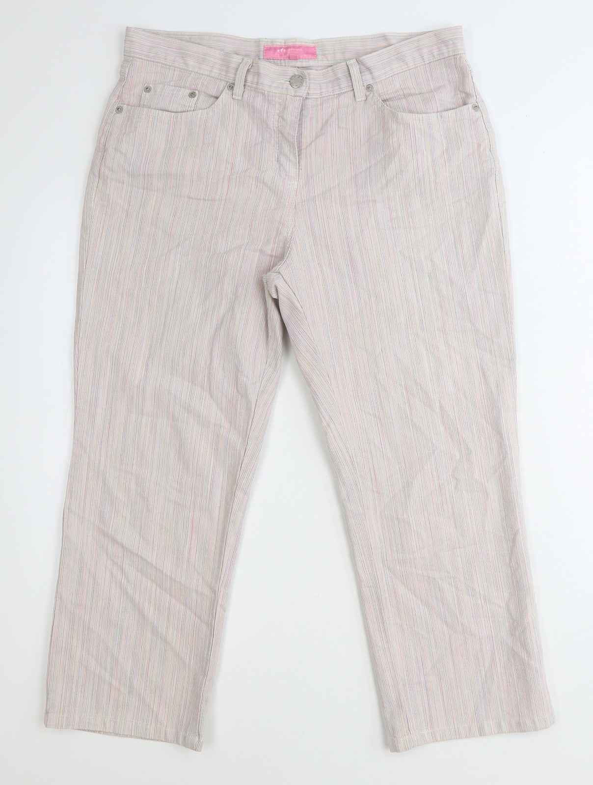 Marks and Spencer Womens Pink Striped Cotton Straight Jeans Size 14 Regular Zip
