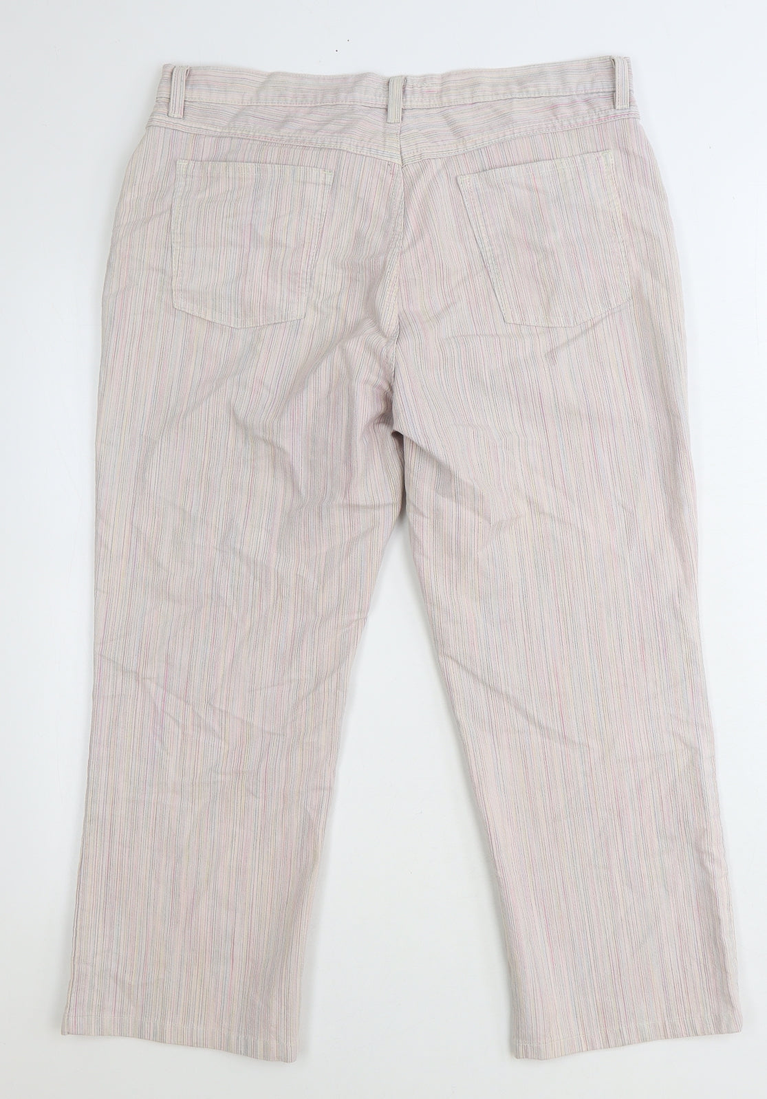 Marks and Spencer Womens Pink Striped Cotton Straight Jeans Size 14 Regular Zip