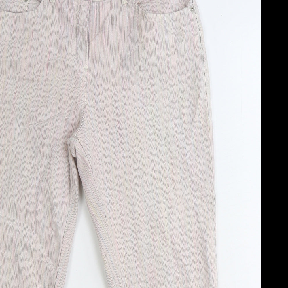Marks and Spencer Womens Pink Striped Cotton Straight Jeans Size 14 Regular Zip