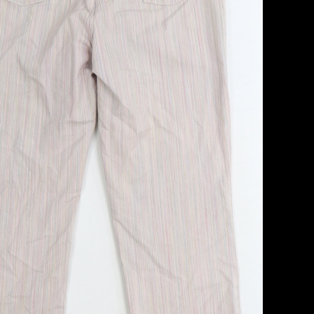 Marks and Spencer Womens Pink Striped Cotton Straight Jeans Size 14 Regular Zip