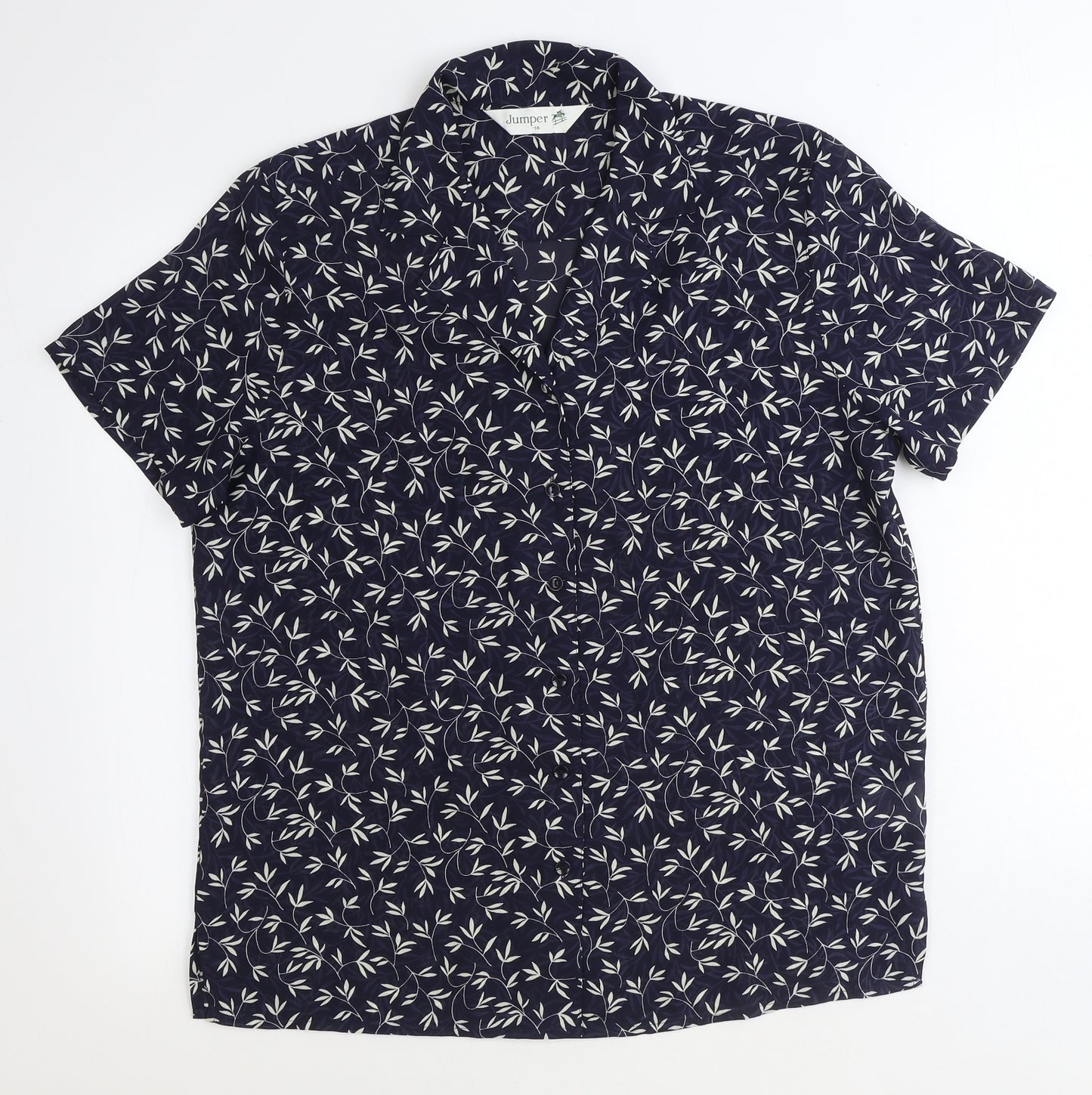Jumper Womens Blue Geometric Polyester Basic Button-Up Size 14 V-Neck
