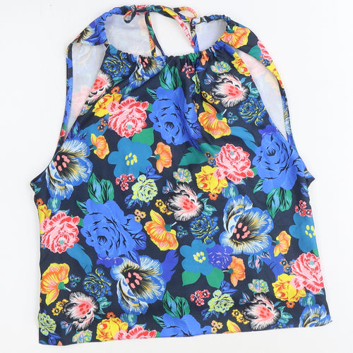 Preworn Womens Blue Geometric Polyester Basic Tank Size 8 Round Neck