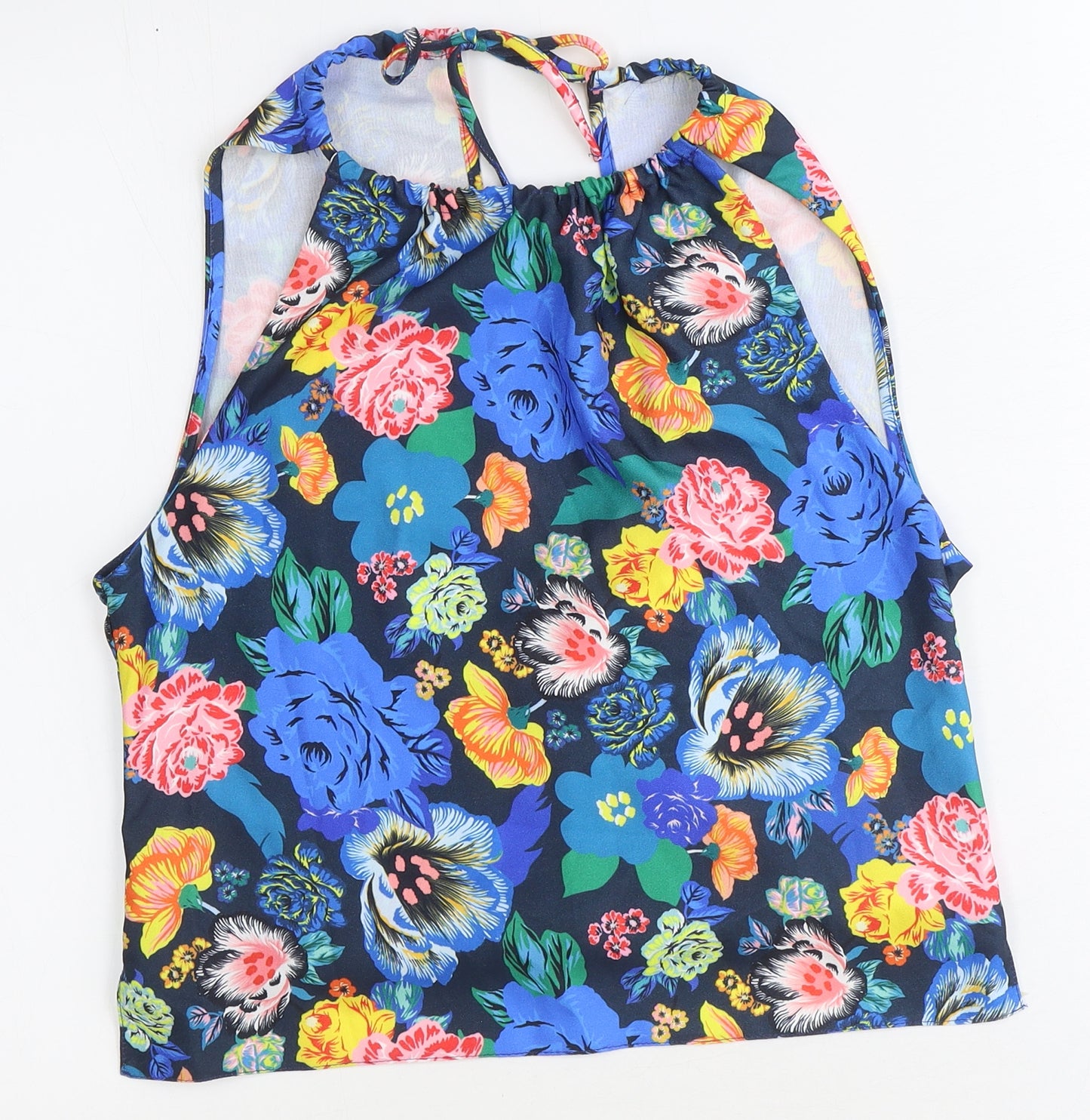 Preworn Womens Blue Geometric Polyester Basic Tank Size 8 Round Neck