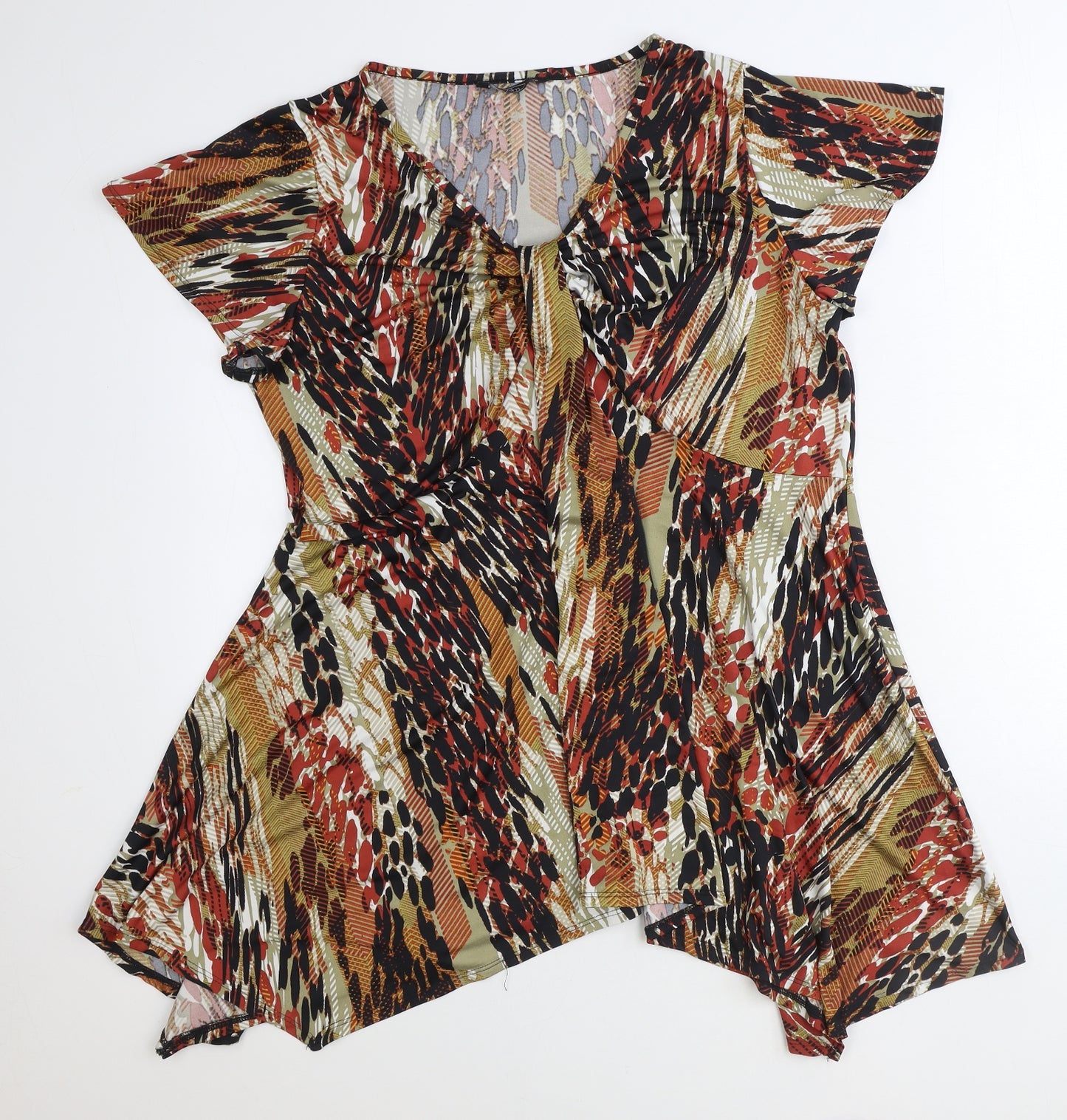 Bon Marche Womens Brown Geometric Polyester Basic Blouse Size 20 Round Neck