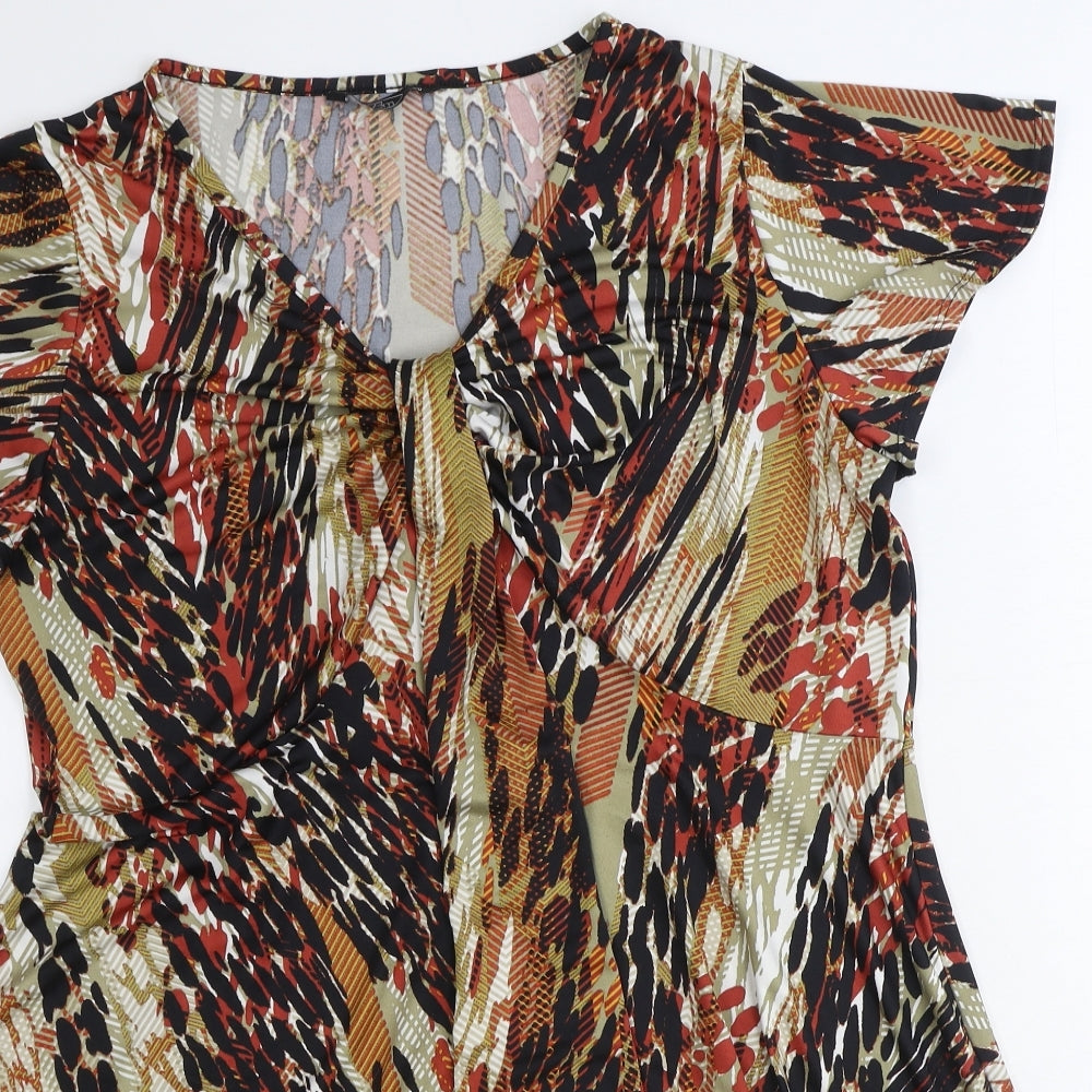 Bon Marche Womens Brown Geometric Polyester Basic Blouse Size 20 Round Neck