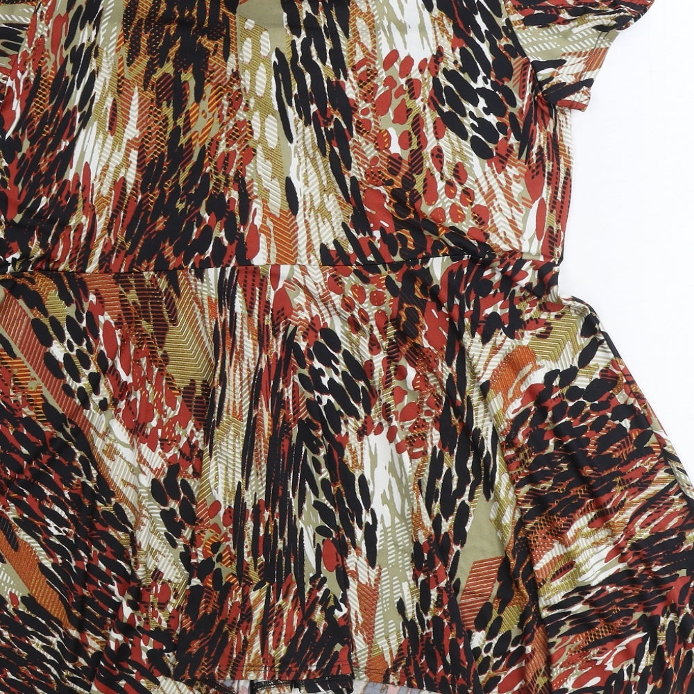 Bon Marche Womens Brown Geometric Polyester Basic Blouse Size 20 Round Neck
