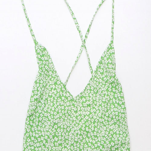 Shein Womens Green Floral Polyester Slip Dress Size S V-Neck Zip