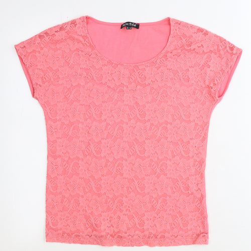 Marble Womens Pink Polyester Basic T-Shirt Size 8 Round Neck