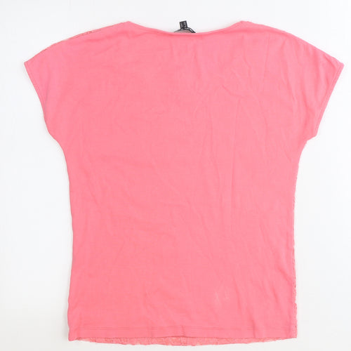 Marble Womens Pink Polyester Basic T-Shirt Size 8 Round Neck
