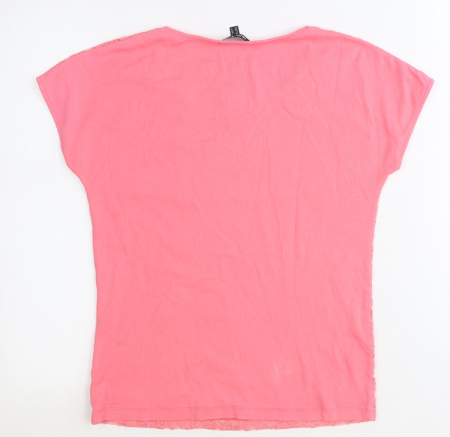 Marble Womens Pink Polyester Basic T-Shirt Size 8 Round Neck