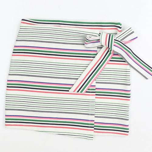 Topshop Womens White Striped Polyester Wrap Skirt Size 6