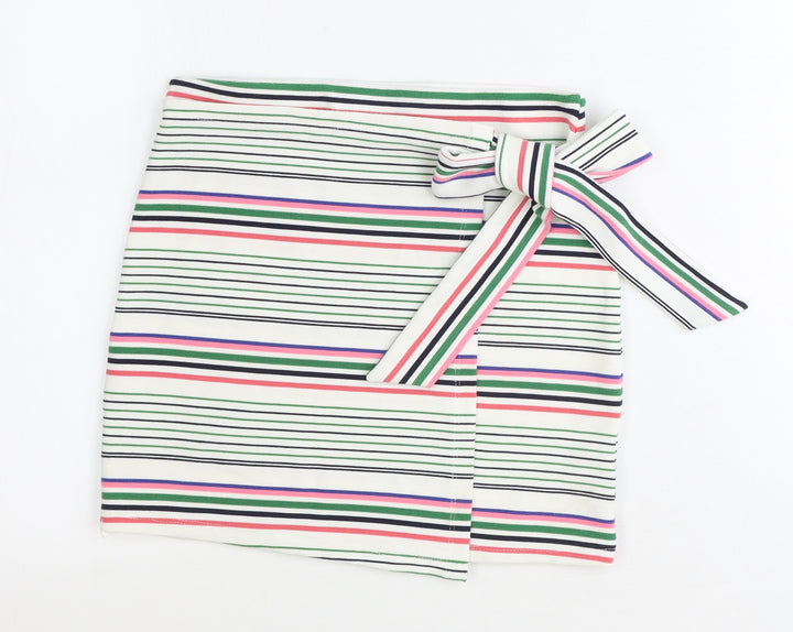 Topshop Womens White Striped Polyester Wrap Skirt Size 6