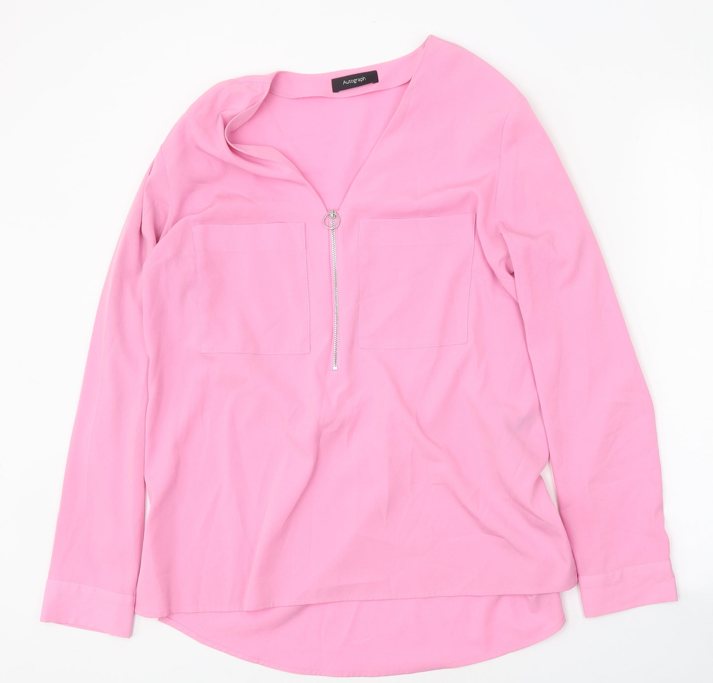 Autograph Womens Pink Polyester Basic Blouse Size 12 V-Neck