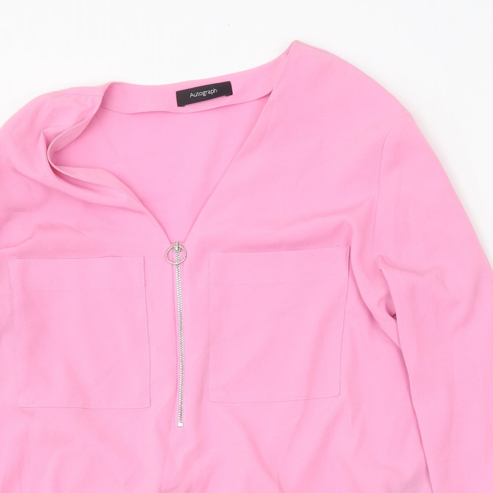 Autograph Womens Pink Polyester Basic Blouse Size 12 V-Neck