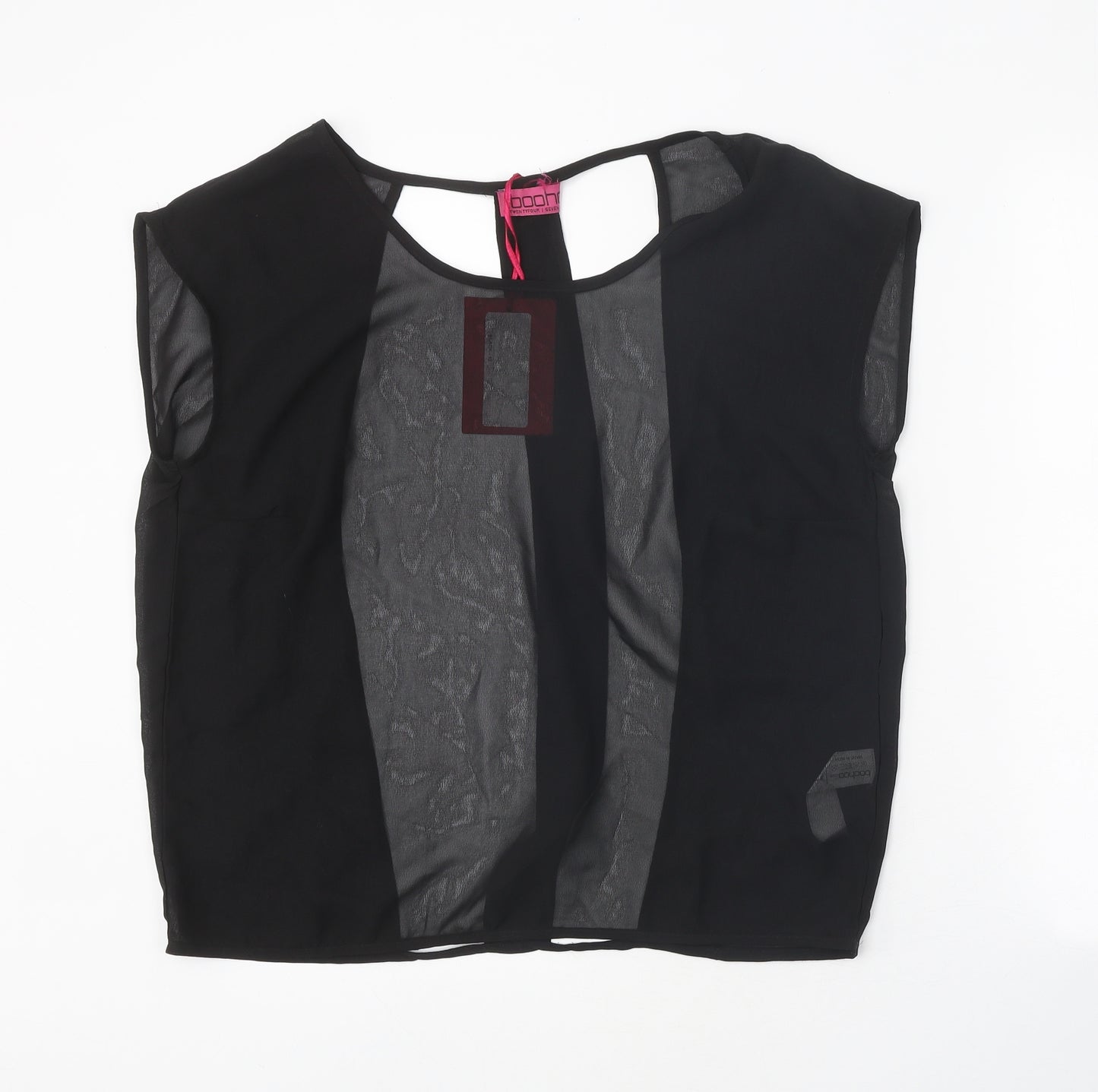 Boohoo Womens Black Polyester Basic Blouse Size 12 Round Neck