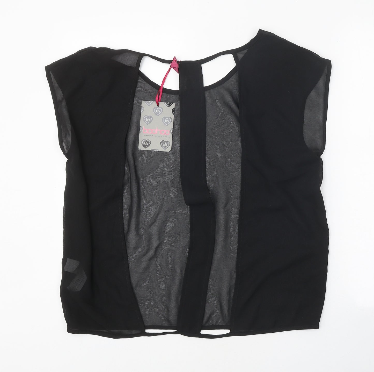 Boohoo Womens Black Polyester Basic Blouse Size 12 Round Neck