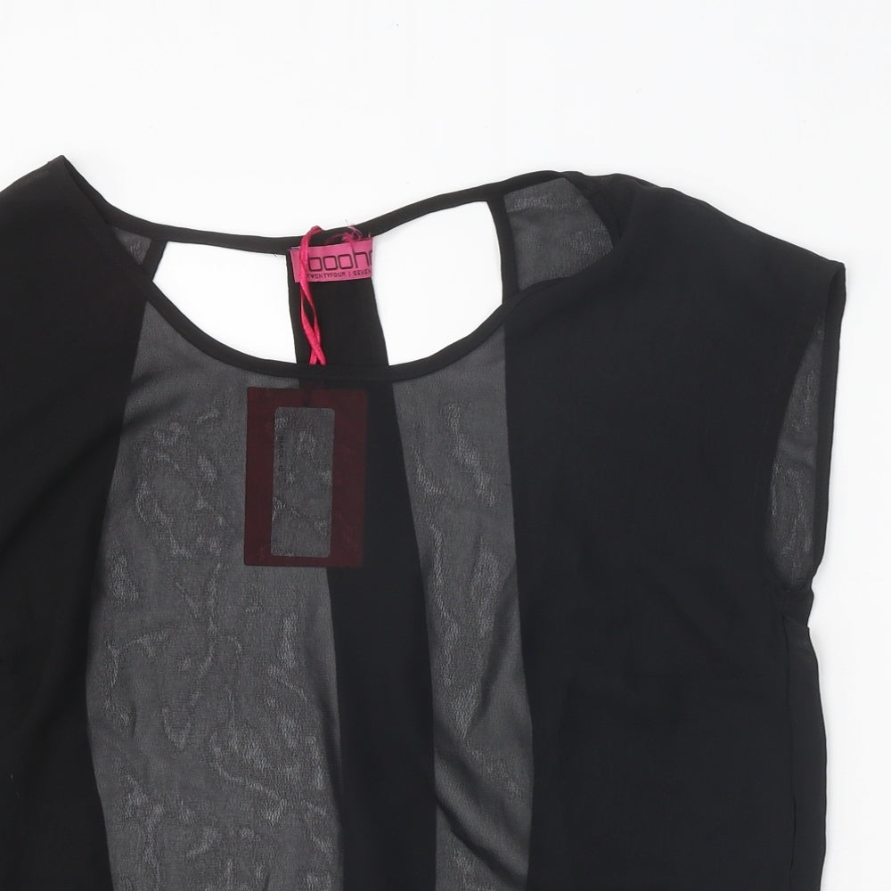 Boohoo Womens Black Polyester Basic Blouse Size 12 Round Neck