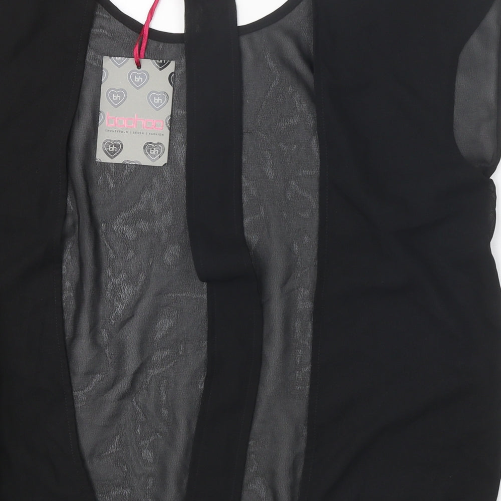 Boohoo Womens Black Polyester Basic Blouse Size 12 Round Neck