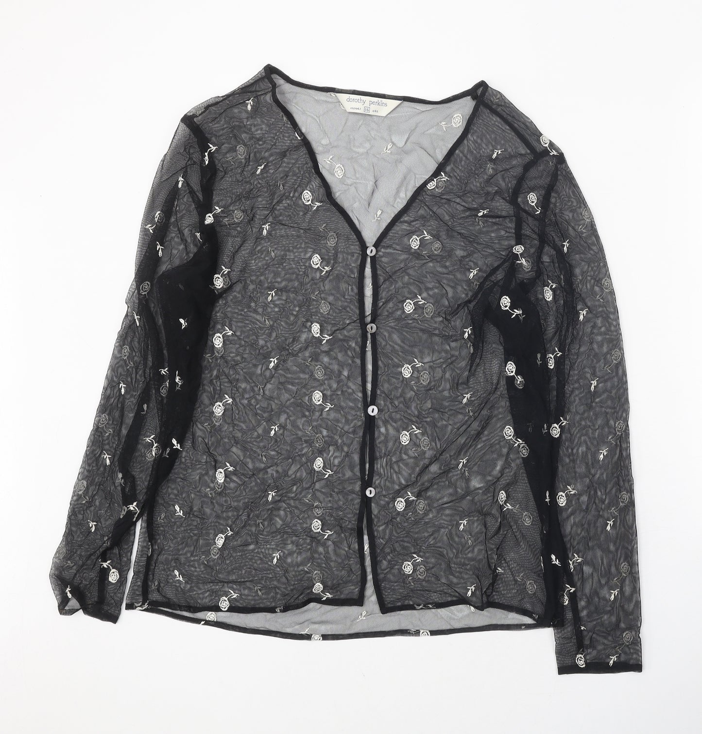 Dorothy Perkins Womens Black Floral Polyester Basic Blouse Size 16 V-Neck