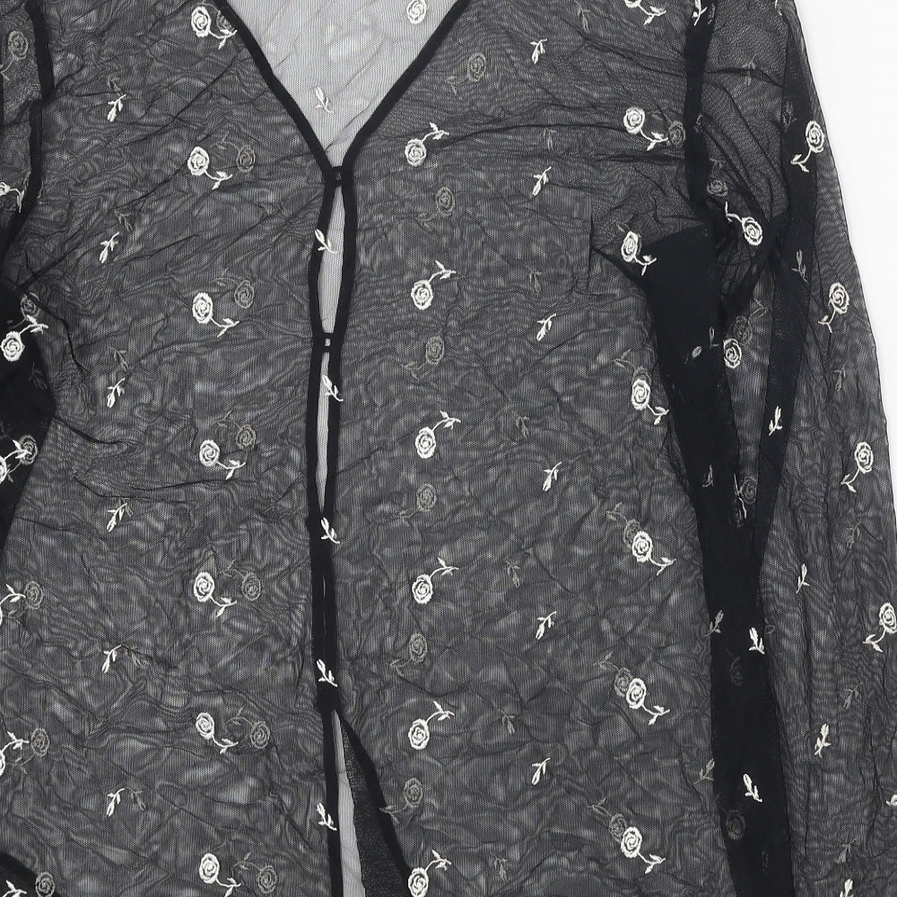 Dorothy Perkins Womens Black Floral Polyester Basic Blouse Size 16 V-Neck