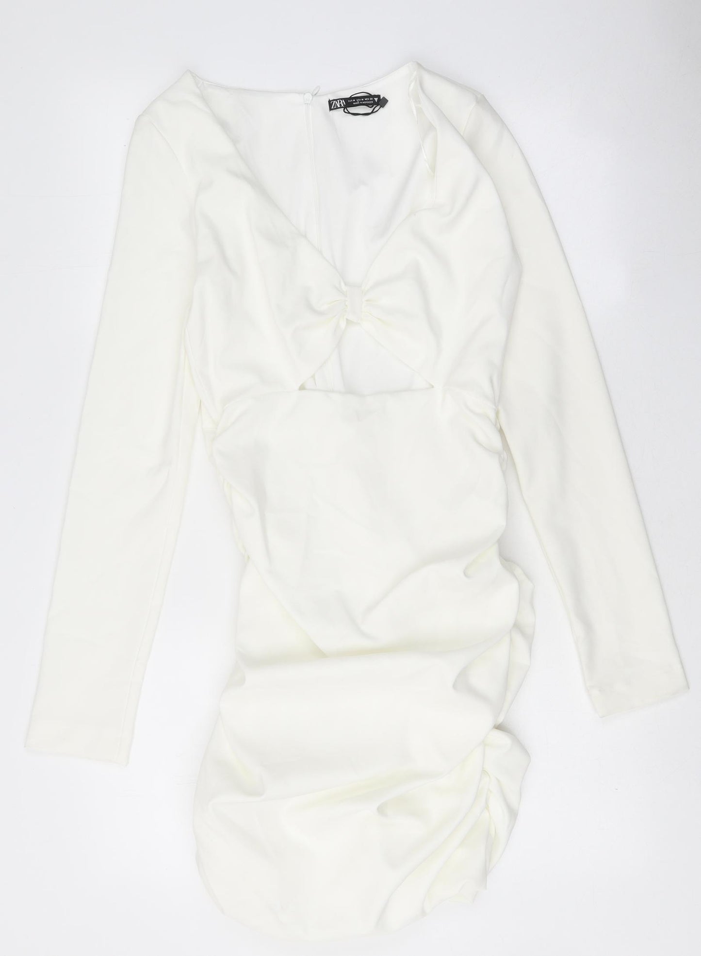 Zara Womens White Polyester Bodycon Size M V-Neck Zip